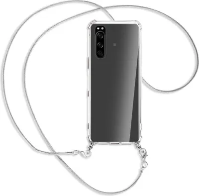 Produktbild von Handykette Backcover-Schutzhülle mit Band (Metall silberfarben) für Sony Xperia 5 III (XQBQ62G) - silberfarbene Kette Snake