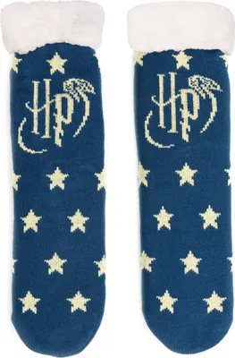 Produktbild von Harry Potter Hüttensocken - Haussocken für Damen Logo Sterne Kuschelsocken Flauschige Wintersocken warme Frauen Socken Blau 39-42