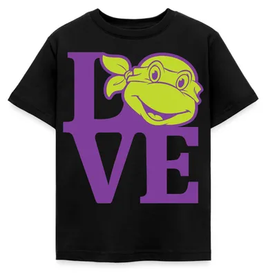 Produktbild von Spreadshirt Teenage Mutant Ninja Turtles Love Kinder T-Shirt, 122/128 (7-8 Jahre), Schwarz