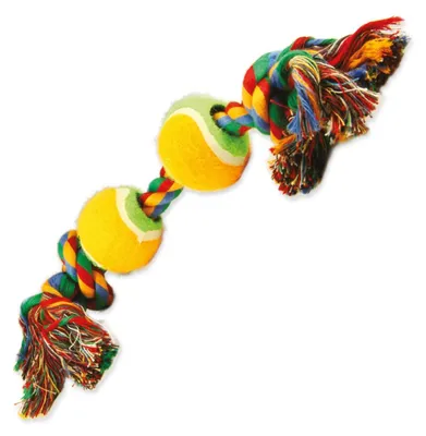Image de Jouet Dog Fantasy coloré 2 nœuds + 2 balles de tennis 35 cm