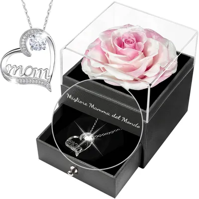 Ewige Rose mit Halskette – echte konservierte Rose, Geschenkbox