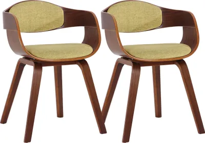 Imagen del producto de CLP, juego de 2 sillas Kingston, tapizadas con tela y estructura de madera resistente en color nogal/verde claro. Estructura en color nogal