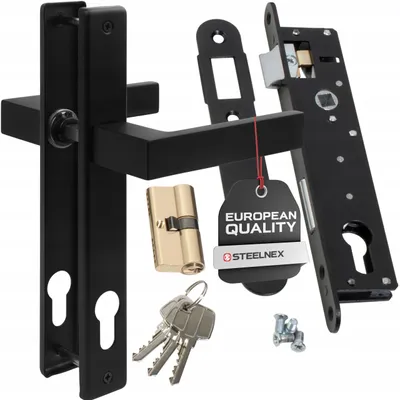 Produktbild von Drückergarnitur Gartentor Schwarz RAL 9005 - Einsteckschloss 90/22 - Profilzylinder 30/30 - Türgriff Set für Gartentor - Aluminium Türdrücker