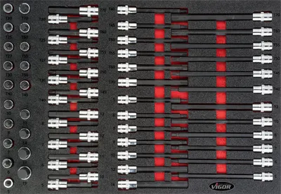 Produktbild von VIGOR Schraubendrehereinsatz Satz V4727 1/2" T Profil, Innen Keilprofil Ribe-CV
