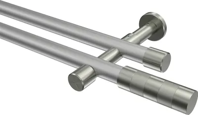Produktbild von Interdeco Gardinenstange / Vorhangstange Silbergrau / Edelstahl-Optik, Typ Prestige Mavell (Zylinder) ohne Ringe, 20 mm Ø 2-läufig, 120 cm