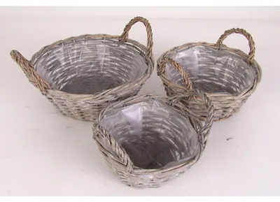 Produktbild von 4x 3er Set Weiden-Pflanzkorb Blumen Pflanzen Übertopf 3 Größen 33cm rund Holz