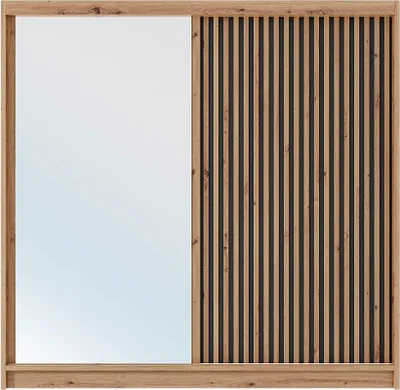 Produktbild von 2-türiger Schiebeschrank - Mit Spiegel - 203 cm breit - Natur und schwarz - CALOWI