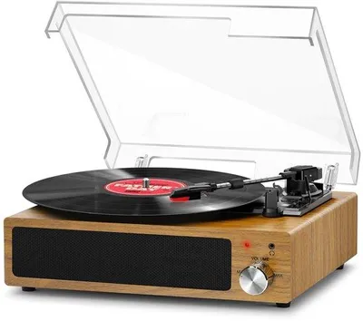 Image de Lecteur de vinyles rétro Unyqoos® avec Bluetooth, haut-parleurs stéréo intégrés, 3 vitesses, adaptateur pour disques 45 tours, fonction d'arrêt automatique, sortie RCA, finition bois