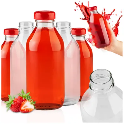 Zdjęcie produktu dla SuperButelki - 50x Butelki szklane KUBUŚ 330ml, butelka 0,33l sok soki soczki kompot + zakrętki + E-BOOK z przepisami, zestaw butelek, 0,33 l, komplet