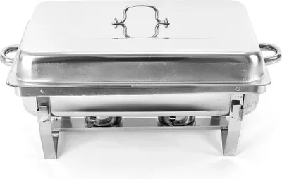 Produktbild von Chafing Dish Buffetwärmer - Speisenwärmer - Set mit 2 - 7,5 L - 2 Fächer - Rechteckig - Edelstahl - Silber
