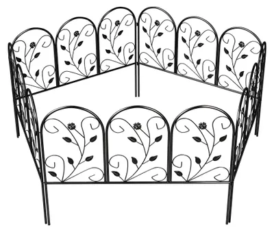 Produktbild von Gartenzaun Zaun aus Metall 80 x 60 cm Dekorativer Gitterzaun Set mit Fuß für Garten Blumenbeete Tierbarriere Schwarz
