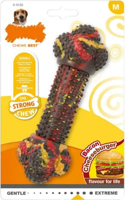 Image de Jouet à mâcher pour chiens Nylabone Strong Chew Bacon, fromage et hamburger, taille M