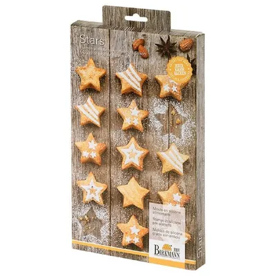 Produktbild von Birkmann 252608 Mini-Cakes Stars, klein 15-Fach, Silikon, Durchmesser 4 cm, mit Rezepten Silikonbackform, Rot