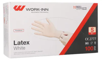 Produktbild von 100 "WORK-INN" Handschuhe, Latex gepudert "White" weiss - natur Größe S