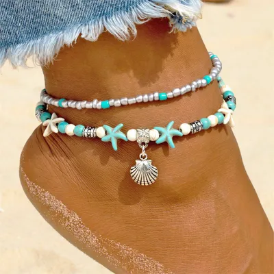 Produktbild von Fußkette "Maritim" Fußkettchen Fusskette - Muschel - Edel Schmuck Türkis