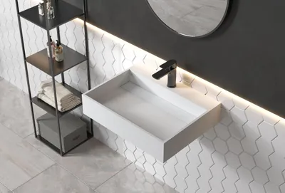 Produktbild von Wandwaschbecken PB2080 aus Mineralguss - 60 x 46 x 13 cm - Weiß matt