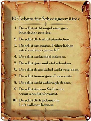 Produktbild von vianmo Blechschild 40x30 cm 10 Gebote für Schwiegermütter Spruch Zitat