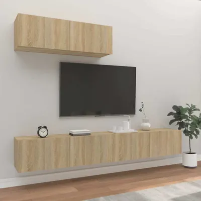 Produktbild von The Living Store 3-tlg. TV-Schrank-Set Sonoma-Eiche Holzwerkstoff