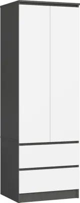 Produktbild von Kleiderschrank AKORD S60 Graphitgrau 60 cm 2 Türen 2 Schubladen Regal Front Weiß B60 x H180 x T51 cm