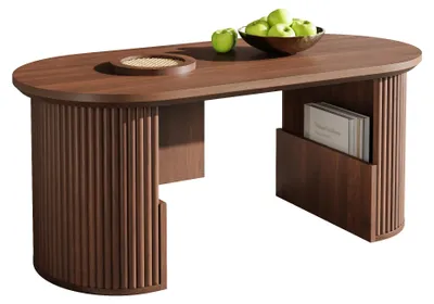 Zdjęcie produktu dla Stolik kawowy w stylu retro, wykonany z orzecha, o pionowej fakturze, nowoczesny design