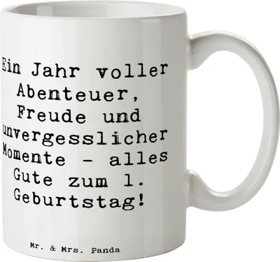 Produktbild von Mr. & Mrs. Panda Kaffeetasse Spruch 1. Geburtstag Abenteuer - Weiß - Geschenk, Becher, Glückwunsch, Teetasse, Tasse, Happy Birthday, kostbarer Schatz, Pott, wunderbares