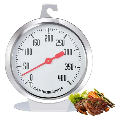 Oventhermometer Edelstahl 0–400 °C, Backthermometer mit Haken und Standfuß
