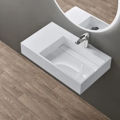 Immagine prodotto di doporro Lavabo Bagno Sospeso Lavabo da Appoggio Rettangolare in Marmo Resina Bianco Lucido, Vasca a Destra 75x43x14 cm con 1 Foro Rubinetto e Piletta Scarico, Colossum12