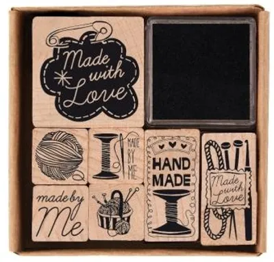 Produktbild von Handgefertigtes Holz Stempel-Set mit kleinen, rechteckigen und quadratischen Stempeln von 2x2cm bis 4x4cm