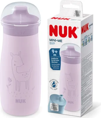 Produktbild von NUK Mini-Me Sip fr Kleinkinder | ab 9 Monate | 300 ml | Edelstahl-Wasserflasche fr Kleinkinder | auslaufsichere stabile Trinkffnung | bruchsicher | lila Reh