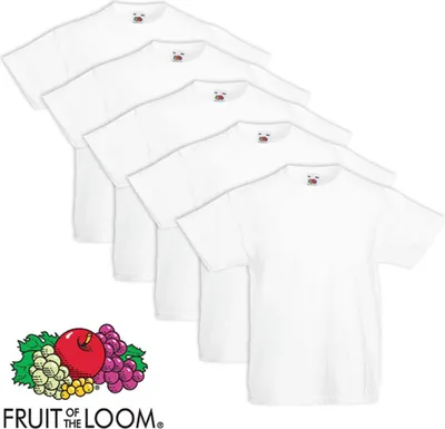 Produktbild von Fruit of the Loom 5x Original Kinder-T-Shirt 100% Baumwolle Weiß Gr.104