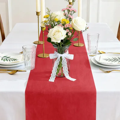 Productafbeelding van Vlies tafelkleed - Decoratieve tafelrunner - Voor tafeldecoratie - Rood, 30 cm x 25 meter