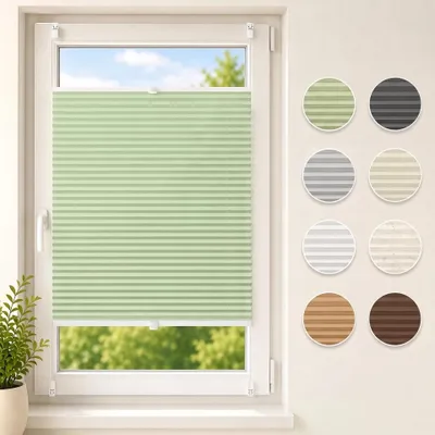 Produktbild von Plissee Klemmfix ohne Bohren 80x130cm Grün Sichtschutz Blickdicht Sonnenschutzrollo Lichtschutz Faltrollo Jalousie Rollos für Fenster und Tür