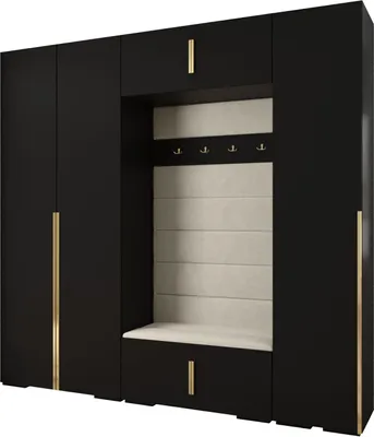 Produktbild von MEBLE KRYSPOL Inova 1 Möbelset Garderobe, 236,7x250x47cm - Schwarz, Manila 02, Gold