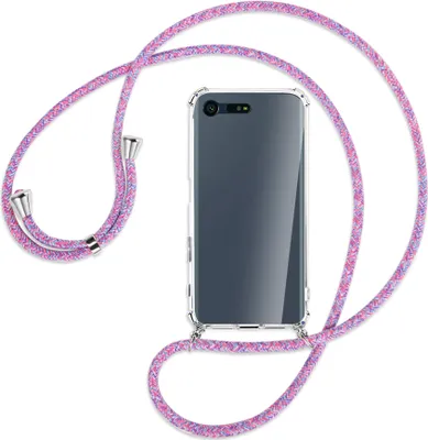 Produktbild von Handykette Backcover-Schutzhülle mit Band (Metall silberfarben) für Sony Xperia X Compact - lila/rosa/blau