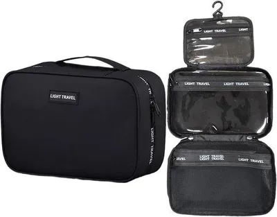 Produktbild von Hängende Kosmetiktasche für Damen und Herren, große Kosmetiktasche, wasserdichte Toilettenartikel-Tasche, langlebige Stoff-Schönheitskulturbeutel (Schwarz)