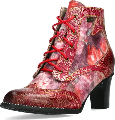 Produktbild von Laura Vita Damen Stiefelette Leder mit Blumenmuster und Flügelkappe Elcodieo 213, Größe:37 EU, Farbe:Rot