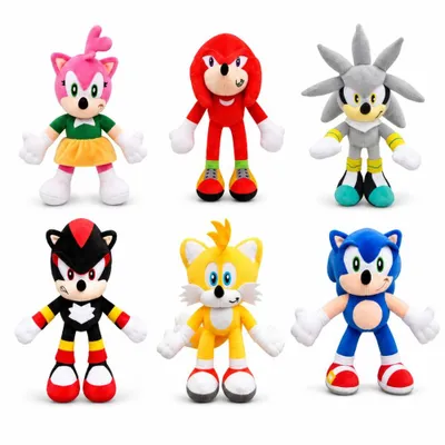 Produktbild von Wiztex Kuscheltier Sonic Set 6 Stück Plüschfigur - 28 cm Stofftier The Hedgehog Plüschtier Horror Spielzeug Stofftier Geschenk Set für Kinder