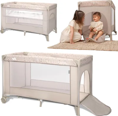 Obrázok produktu pre Lorelli Carina cestovná postieľka 2 úroveň 120x60 – skladacia, matrac & taška, sieťované steny, bočný vstup na zips