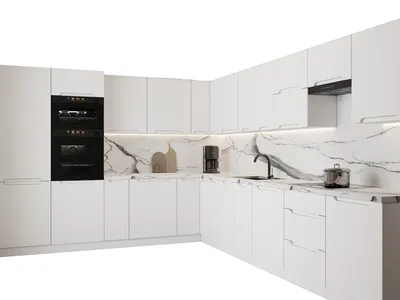 Produktbild von Winkelküche – Eckküche – Küchenzeile L-Form – Komplettküche – Küchenzeile – Zivora – KS32-G380x300 cm – Weiß Matt Ohne Arbeitsplatte