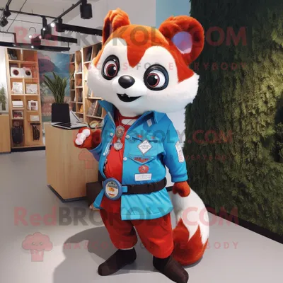 Produktbild von Himmelblauer REDBROKOLY roter Panda Maskottchen Kostüm charakter gekleidet mit Chinos und Broschen