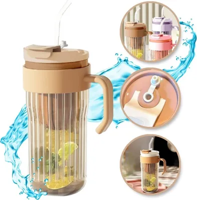 Produktbild von Gravierter Kaffee- und Teebecher aus Glas mit Strohhalm, Sieb und Deckel 550 ml CUP12BR