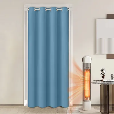 Produktbild von Türvorhang Blickdicht Kälteschutz Verdunkelung Vorhang mit Ösen Raumteiler-Vorhänge für Schlafzimmer Wohnzimmer, Blau, B86xH203cm