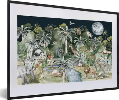 Produktbild von MuchoWow® Gerahmtes Poster Kinder - Dschungel - Natur - Tiere - Pflanzen 60x40 cm - Poster mit Schwarzem Bilderrahmen Wandposter Rahmen Foto Bilder - Schlafzimmer - Plakat in Rahmen - Drucken