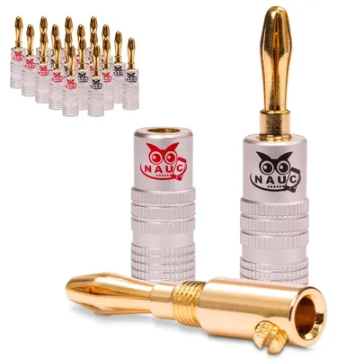 Produktbild von NAUC Bananenstecker 4mm schraubbar 24K vergoldet Lautsprecherkabel 20x Stecker