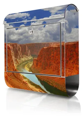 Zdjęcie produktu dla Skrzynka na listy ze stali nierdzewnej firmy banjado, z przegródką na gazety, motyw Grand Canyon, duża, designerska skrzynka na listy, nierdzewna, otwór na listy formatu A4 [BKGE2 10091]
