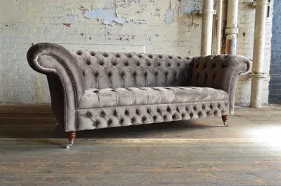 Immagine prodotto di Divano Tessile Divano Chesterfield Tappezzeria 3 posti Set Velluto Grigio