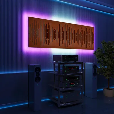 Immagine prodotto di Set da 3 pannelli acustici a LED con effetto RGB Glow per Echo Control | Pannelli fonoassorbenti con retroilluminazione | 3x WAVE - Grouped | Ciliegio