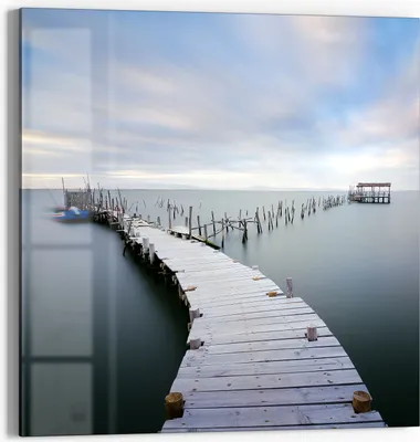Produktbild von DEQORI Glasbild Echtglas 30x30 cm 'Stiller Steg' Wandbild Bild modern Deko