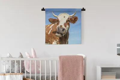 Produktbild von MuchoWow® Wandteppich Wandbehang Kuh - Porträt - Hoorn 60x60 cm Tapisserie Dekoration Wandtuch - Dekorationen - Wand Decke