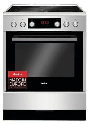 Produktbild von Amica SHC 914 100 E, Freistehender Herd, Schwarz, Silber, Tasten, Drehregler, Silber, Vorderseite, Keramik